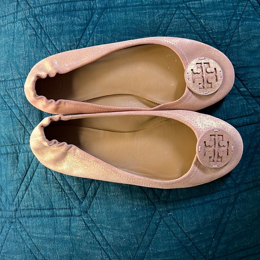 Tory Burch Reva Ballet Suede Metallic-Rose Gold